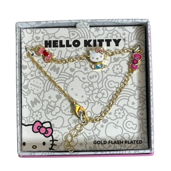 Hello Kitty Charm Bracelet Gold Plated Lobster Clasp NIB - Picture 1 of 6